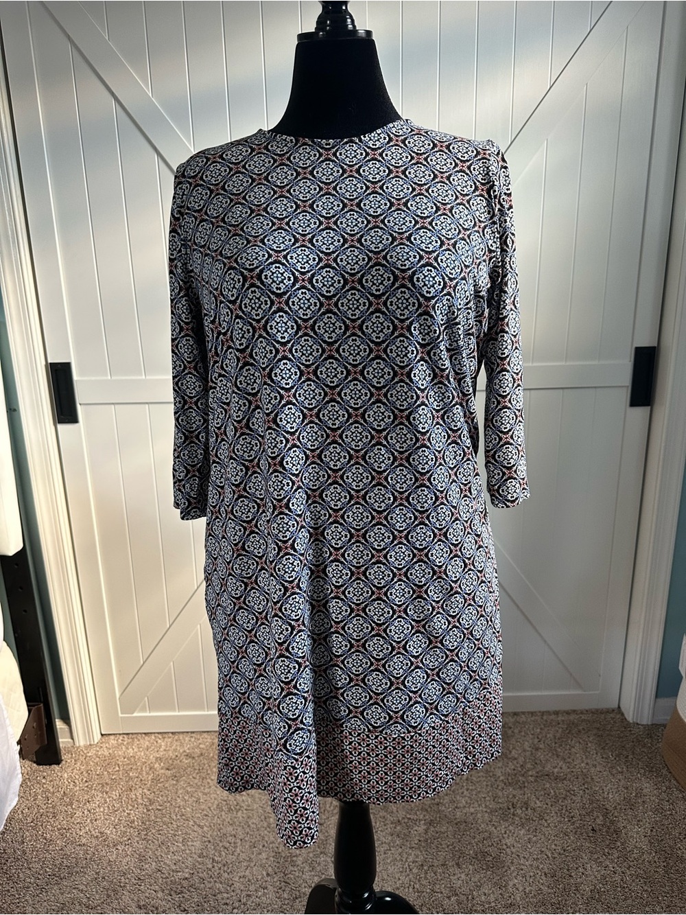 J. Jill Wearever Collection XL Geometric Print 3/4 Sleeve Shift Dress